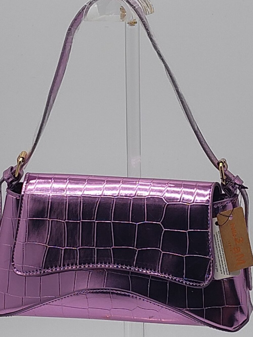 The CrocChain Elegance: Electric Orchid Mirror Metallic Croc-Embossed Shoulder